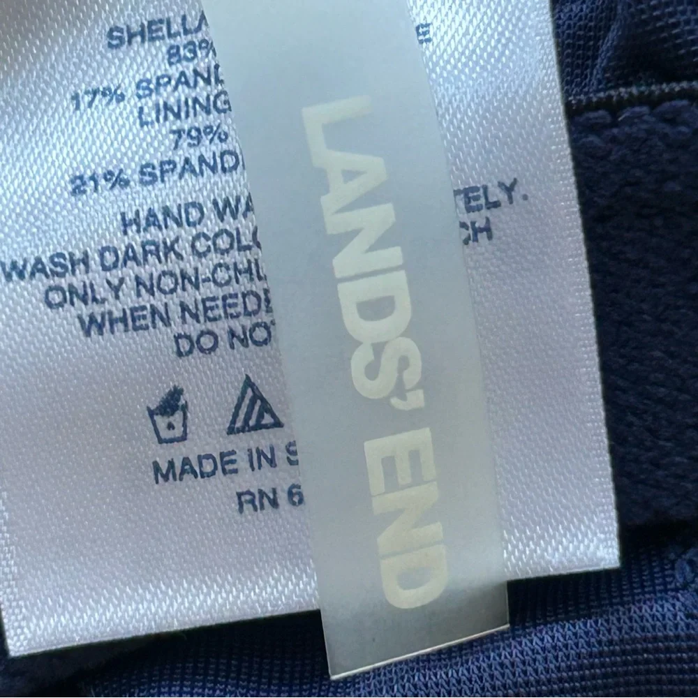 LANDS’ END Navy Blue Paisley Swim Dress With Built-In Shorts Women’s Size 16W - Picture 7 of 8